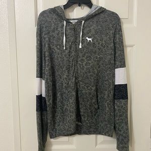 VS PINK Green Leopard Zip Hoodie